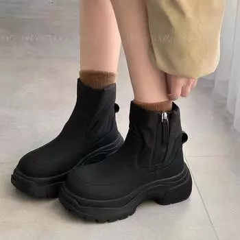 Корейская версия однотонных зимних ботинок Martin 2024 года, простые круглые универсальные ботинки средней толщины с толстой подошвой, женские зимние ботинки 35