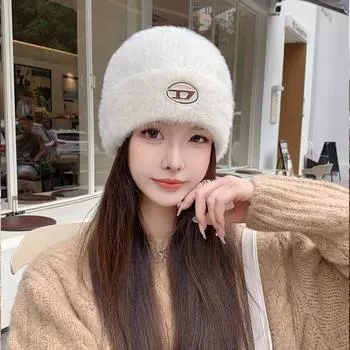 Корейская версия осенне-зимней теплой шапки, детская вязаная шерстяная шапка с надписью Letter Label белый