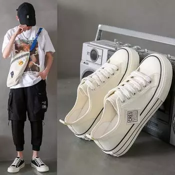 Корейская версия парусиновых туфель, мужская летняя новая универсальная студенческая дышащая обувь на толстой подошве, повседневная трендовая мужская обувь 2422 39 бежевый