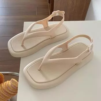 Корейская версия плоской подошвы удобные шлепанцы женские 2024 новые модные повседневные простые однотонные нескользящие сандалии летние 34-35