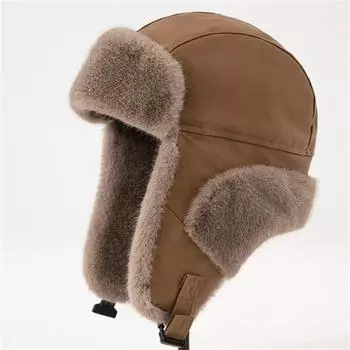 Корейская версия плюшевой лоскутной шапки Lei Feng для зимнего тепла и толстой защиты ушей, ветрозащитная и холодная шапка для езды на велосипеде M56-58cm чёрный