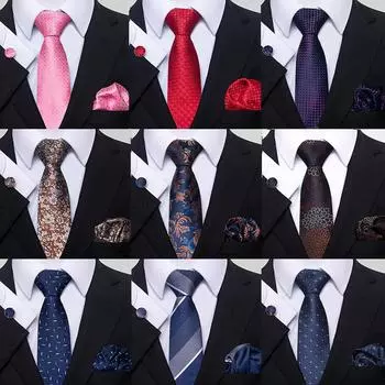 Корейская версия повседневного галстука с цветочным узором для мужчин, комплект из полиэстера, шелка, карманного полотенца и запонок