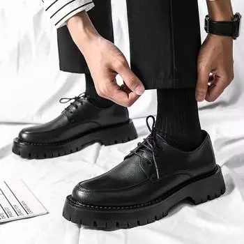 Корейская версия повседневной обуви на толстой подошве, увеличивающей высоту голенища, новое черное платье с низким верхом в британском стиле на все четыре сезона, износостойкая мужская обувь в стиле ретро 38