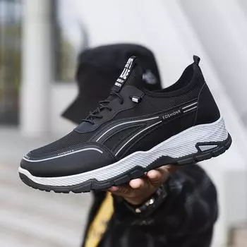 Корейская версия повседневной спортивной мужской обуви с толстой подошвой, удобная и дышащая обувь для активного отдыха на весну и осень, новая спортивная обувь с мягкой подошвой для бега 39 чёрный