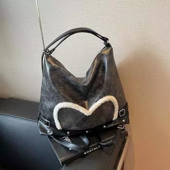 Корейская версия повседневной сумки большой вместимости для женщин 2024 года, новая сумка через плечо, универсальный контрастный рюкзак чёрный