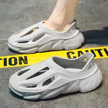 Корейская версия повседневной универсальной верхней одежды большого размера, пляжная обувь, летние новые дышащие и удобные мужские сандалии с отверстиями 40 серый