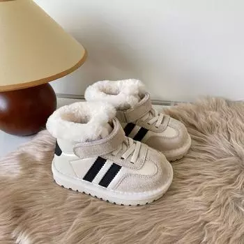 Корейская версия повседневные детские зимние ботинки с мехом, утолщенный бархат детские хлопковые туфли для девочек 15