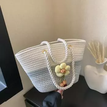 Корейская версия прилива большой емкости модная плетеная сумка с цветочным декором 2024 летняя сумка-тоут через плечо для поездок на работу серый