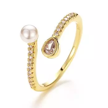 Корейская версия простого французского романтического открытого кольца с жемчугом и бриллиантами на указательном пальце, модное новое кольцо для женщин Opening adjustable золотой