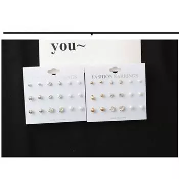 Корейская версия простого популярного набора из 9 серег с металлическим шариком и жемчугом с бриллиантами