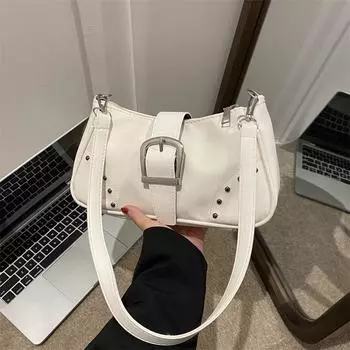 Корейская версия простой маленькой квадратной сумки 2024 года, нишевый дизайн, новая женская сумка, ретро-сумка через плечо, модная иностранная сумка под мышкой белый