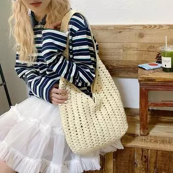 Корейская версия простой сумки из хлопчатобумажной нити, новая универсальная сумка ручной работы, пляжная сумка для отпуска, сумка через плечо, модная женская сумка