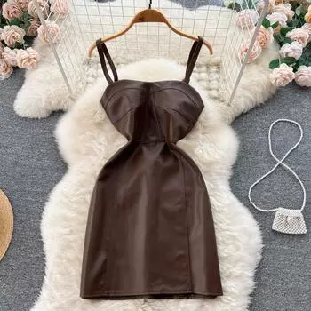 Корейская версия ретро-дизайна Sense Niche из искусственной кожи с ремнем на талии и темпераментным платьем