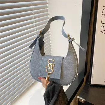 Корейская версия ретро и красивой сумки под мышкой лето 2024 новая модная сумка-мессенджер через плечо женская сумка-полумесяц чёрный