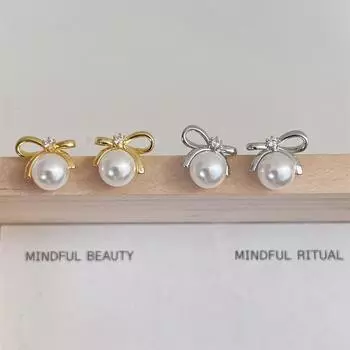 Корейская версия ретро-сережек-гвоздиков с жемчугом, женские легкие роскошные высококачественные серебряные серьги-иглы с бантом, изысканные универсальные модные серьги 925 silver needles