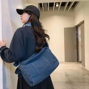 Корейская версия ретро-сумки из потертого денима, легкая литературная женская сумка через плечо, вместительная повседневная универсальная сумка-мессенджер чёрный