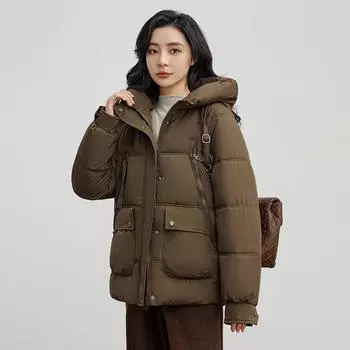 Корейская версия с капюшоном 2024 хлопковая куртка с подкладкой зимняя новая хлопковая куртка хлеб теплая свободная короткая женская хлопковая куртка с подкладкой M чёрный