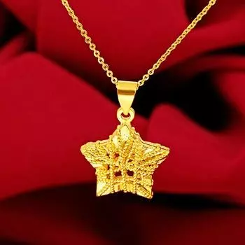 Корейская версия Счастливая Звезда Пентаграмма Маленькое Сердце Ожерелье Модное Сердце 40CM золотой