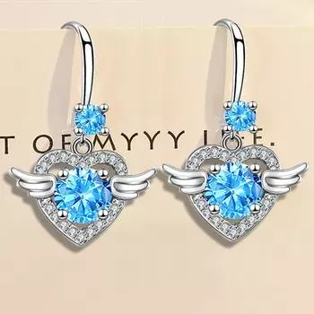 Корейская версия сережек Angel Wings средней и большой длины Серьги в форме крыльев в форме сердца Серьги из имитации серебра S925 пробы