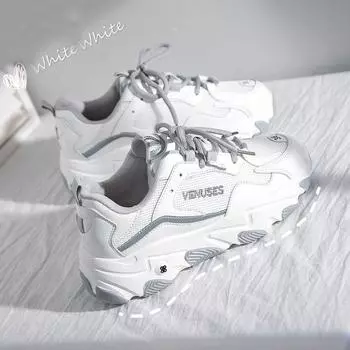 Корейская версия сетчатые дышащие толстые кроссовки женские 2024 новые модные повседневные простые универсальные женские туфли с уздечкой весна 35 чёрный