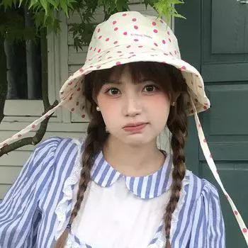 Корейская версия симпатичных панам в горошек на ремне для женщин, летние тонкие солнцезащитные кепки с широкими полями 56-58cm