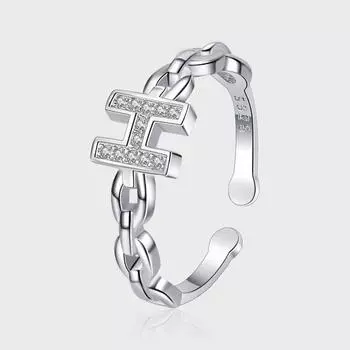Корейская версия стерлингового серебра 925H Letter Plain Silver Broken Diamond Ring Womens Niche Design Ring Opening Adjustable