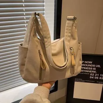 Корейская версия сумки для отдыха в западном стиле на весну 2024 года, новая универсальная сумка через плечо Instagram на одно плечо, холщовая большая сумка,