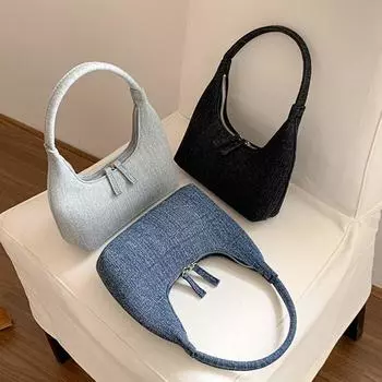 Корейская версия сумки Senior Sense Moon Handbag Женская мода Нишевый дизайн Багет Джинсовая сумка