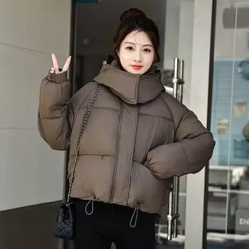 Корейская версия свободного покроя с капюшоном, короткая хлопковая одежда, зимняя новая утолщенная теплая куртка M чёрный