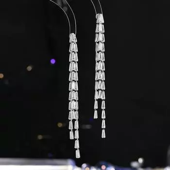 Корейская версия темпераментных цирконовых длинных цепочек с бахромой, серьги из серебра 925 пробы, модные инкрустированные цирконовые серьги, украшения для ушей для женщин золотой