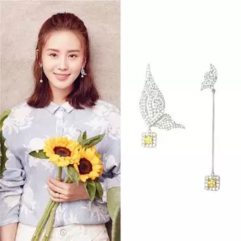 Корейская версия темпераментных серег с желтым бриллиантом S925 серебряная игла индивидуальный дизайн длинные крылья AB асимметричные серьги-бабочки