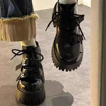 Корейская версия толстой подошвы, увеличивающей рост, ботинки Martin женские 2025 весна-осень, локомотив, пряжка на ремне, короткие ботинки Spice girl, универсальная мода 35