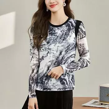 Корейская версия топа с длинными рукавами, дизайн Niche, тонкая базовая рубашка для женщин, новая весенняя футболка с круглым вырезом M