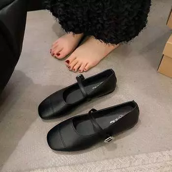 Корейская версия туфель Doudou с квадратной головкой и мягкой подошвой в стиле французской феи, женские туфли 2024 года, весна, новые серебристые туфли Мэри Джейн со светлым ртом 35