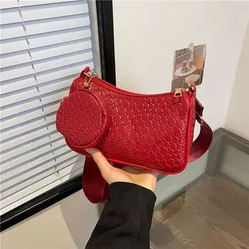 Корейская версия универсальной сумки с плетеным узором 2024 года в иностранном стиле, сумка через плечо, модная сумка-мессенджер для поездок на работу чёрный