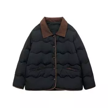 Корейская версия вельветового воротника-пуховика для женщин, короткая куртка на осень и зиму Dongdaemun Small Retro White Duck Down Thick Coat S recommends 85-60kg хаки