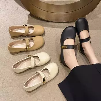 Корейская версия весенне-осенней новой феи одиночные туфли с круглым носком 2025 года, туфли бабушки, женские туфли Мэри Джейн с мягкой подошвой и толстым каблуком, женские туфли l 35