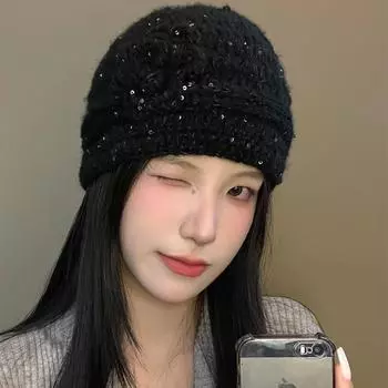 Корейская версия вязаного вручную цветочного пуловера, женские шапки, весенние и осенние ретро-модные милые повседневные шапки-бини 56-58cm бежевый