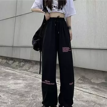 Корейская версия женские леггинсы на шнурке спортивные повседневные брюки M чёрный