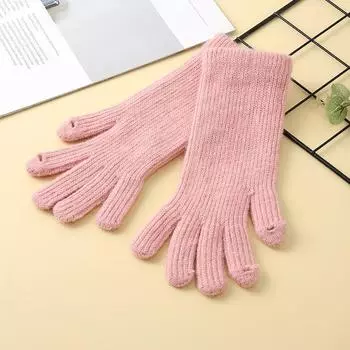 Корейская версия женских холодостойких перчаток на осень и зиму, вязаные теплые шерстяные однотонные перчатки с сенсорным экраном, утолщенные простые студенческие перчатки