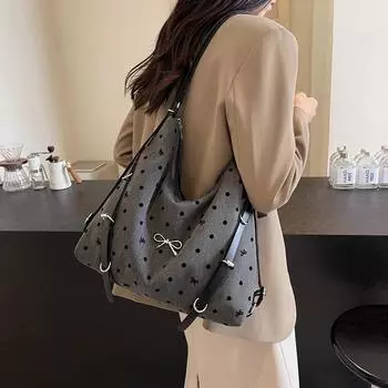 Корейская версия женского рюкзака с бантом в горошек 2024 года, новый модный тренд, многофункциональный рюкзак для выхода на одно плечо 36*9*33