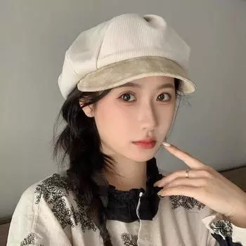 Корейская версия женской шляпы Cloud Beret осень-зима британская ретро шляпа Star Anise 2024 новый вид маленькая кожаная кепка M56-58cm