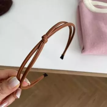 Корейская винтажная тонкая повязка на голову из искусственной кожи с завязками, однотонная повязка на голову, простая темпераментная элегантная повязка для волос, обруч для волос, аксессуары для волос