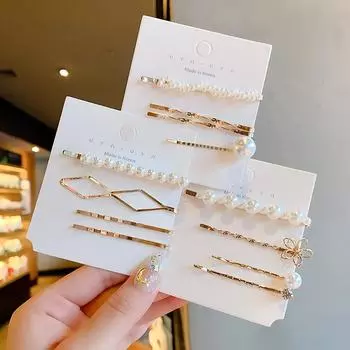 Корейская жемчужная шпилька: Стильный сетчатый красный женский аксессуар для волос с челкой BB Side Clip F055E