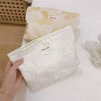 Корейская женская косметичка с бантом Kawaii, симпатичная косметичка на молнии, органайзер для макияжа, хлопковые сумки-клатчи, подарок учителю школы белый