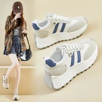 Корейская женская обувь для пап 2025 года на весну - студенческие повседневные кроссовки для бега с толстой подошвой для увеличения роста, уличный стиль BN028 38