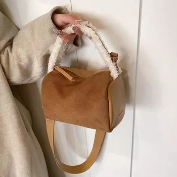 Корейская женская ретро-сумка Instagram, новинка 2024 года, осень/зима, модная маленькая квадратная сумка из овечьей шерсти, высококачественная текстурированная сумка через плечо