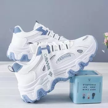 Корейская женская сетчатая спортивная обувь Daddy, весна/осень 2024 г., повседневные кроссовки, увеличивающие рост, для студентов (Q7811) 40 белый/синий