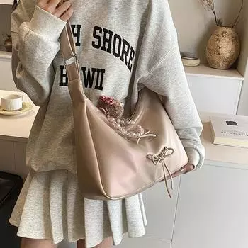 Корейская женская сумка большой вместимости, новинка 2024 года, в академическом стиле, дорожная сумка через плечо на одно плечо, повседневная мягкая сумка-тоут с мягким лицом