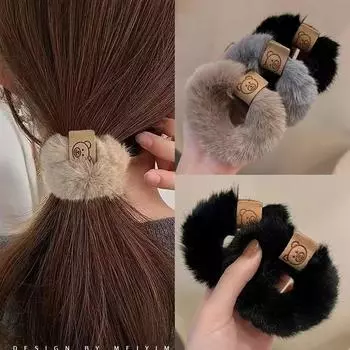 Корейская зимняя теплая мягкая плюшевая веревка для волос, конский хвост, резинки для волос, толстая эластичная повязка для волос в виде медведя, плетение, аксессуары для волос